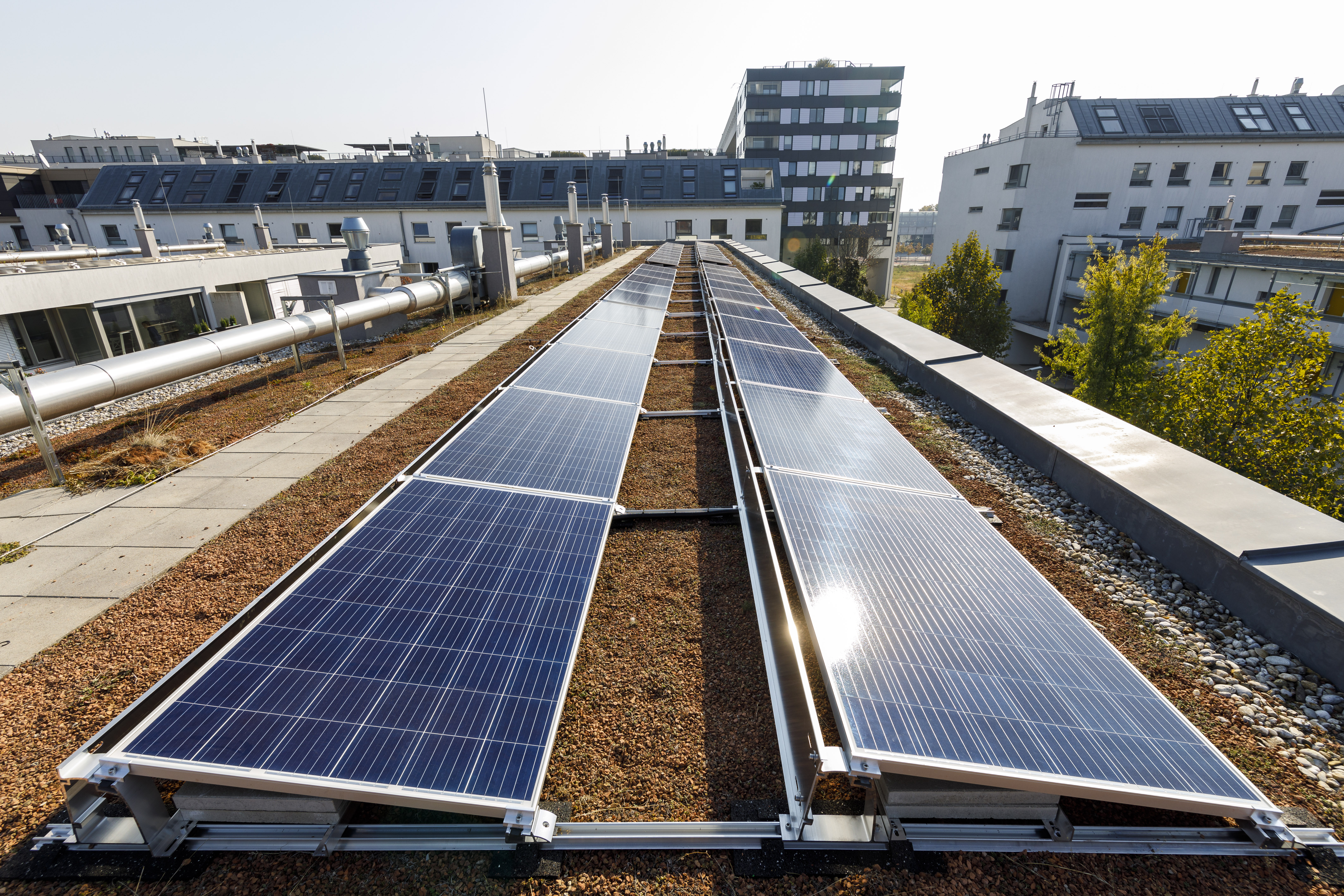 Montage der Photovoltaik-Anlage in 1220 Wien, Lavaterstraße; © Wien Energie/FOTObyHOFER/Christian Hofer