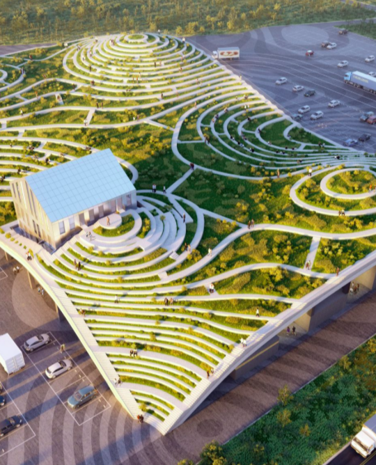 Eine Landschaft in der Landschaft – das Terrassendach der Markthalle / Foto: © MVRDV – Antonio Coco und Pavlos Ventouris