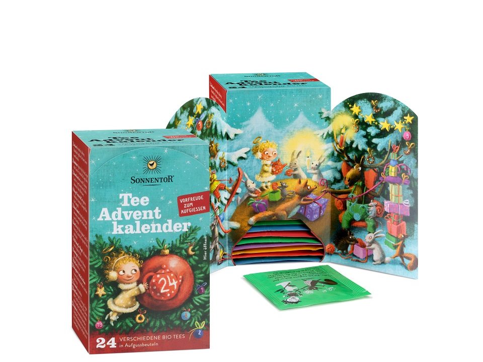 Zur Ruhe kommst du mit dem Teeadventkalender von Sonnentor. 24 ausgewählte Teehighlights zum Genießen. -Fotocredits: SONNENTOR