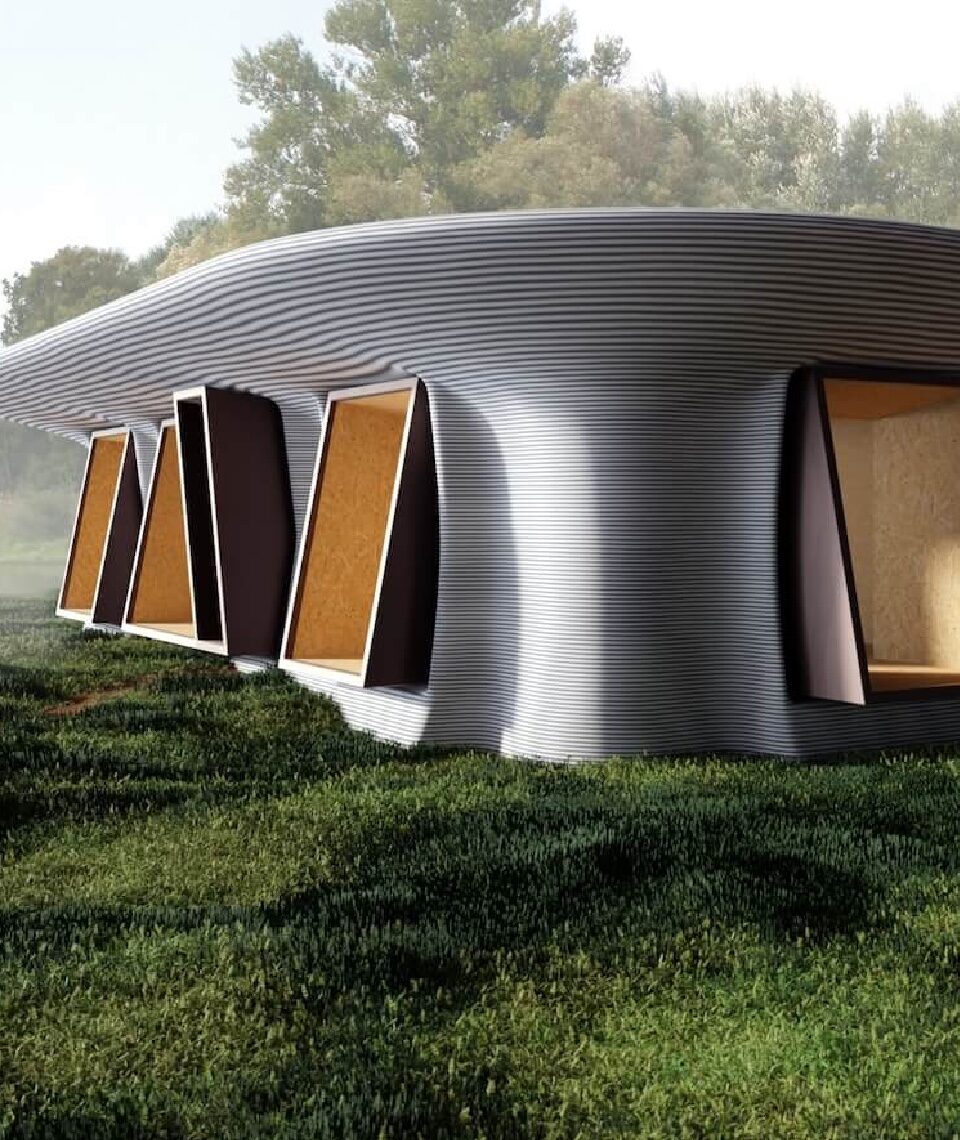 Der Rohbau des Hauses namens „Regenfänger“ soll im Entwurf zu einem Teil aus dem 3D-Drucker kommen und damit Emissionen reduzieren. Fotocredit: © Tactus Design Workshop via amazingarchitecture.com